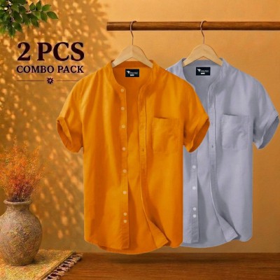 Short Sleeve Band Collar Shirt Kathali & Ash