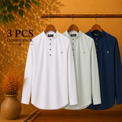 Satin Fabric Premium Quality Katua For Men White, Light lemon & Navy Blue