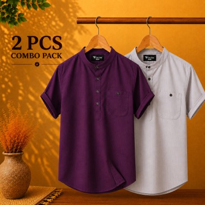Cotton Stripe Fabrics Premium Quality Katua Purple & Ash