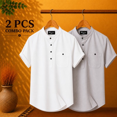 Cotton Stripe Fabrics Premium Quality Katua  White & Ash