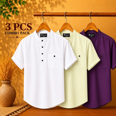 Cotton Stripe Fabric Premium Quality Katua White, Light Lemon & Purple