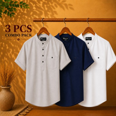 Cotton Stripe Fabric Premium Quality Katua Light Ash, Navy Blue & White