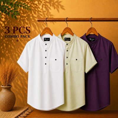 Cotton Stripe Fabric Premium Quality Katua White, Light Lemon & Purple