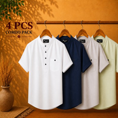 Cotton Stripe Fabric Premium Quality Katua White, Navy Blue, Light Ash & Light Lemon