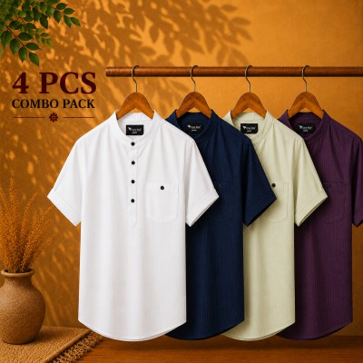 Cotton Stripe Fabric Premium Quality Katua White, Navy Blue, Light Lemon & Purple