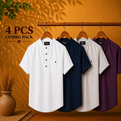 Cotton Stripe Fabric Premium Quality Katua White, Navy Blue, Light Ash & Purple