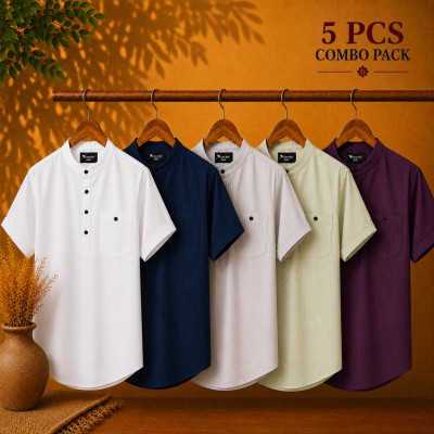 Cotton Stripe Fabric Premium Quality Katua White, Navy Blue, Light Ash, Light Lemon & Purple