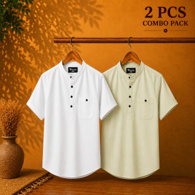 Cotton Stripe Fabric Premium Quality Katua White & Light Lemon