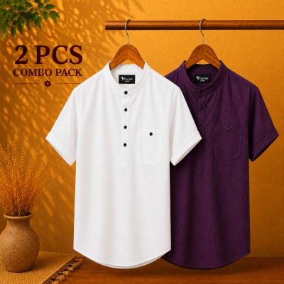 Cotton Stripe Fabric Premium Quality Katua White & Purple