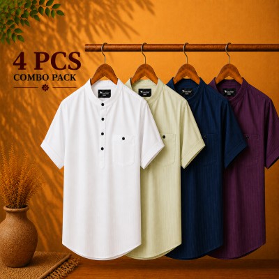 Cotton Stripe Fabric Premium Quality Katua White, Light Lemon, Navy Blue & Purple