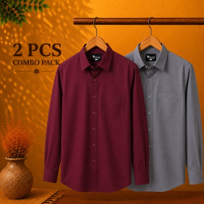 Premium Quality Formal Shirt Maroon & Ash