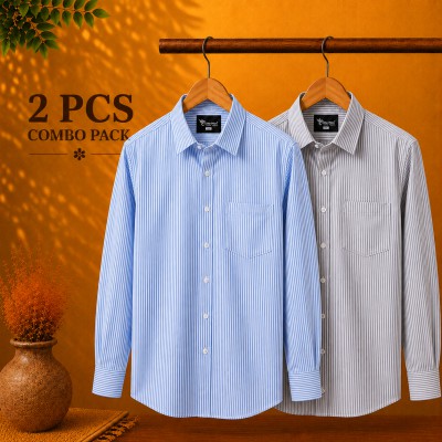Premium Quality Formal Shirt Sky Blue Stripe & Ash Stripe