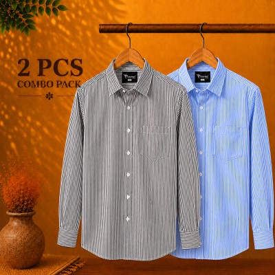 Premium Quality Formal Shirt Black Stripe & Sky Blue Stripe