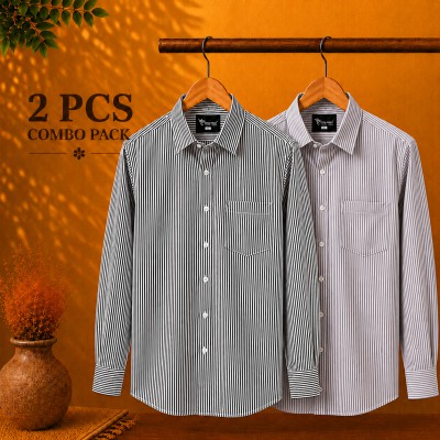 Premium Quality Formal Shirt Black Stripe & Ash Stripe