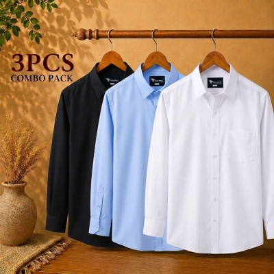 Premium Quality Formal Shirt Black, Sky Blue & White