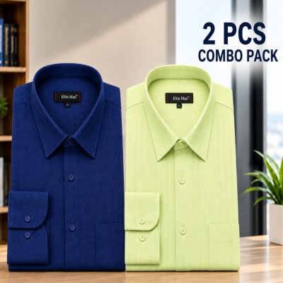 Premium Cotton Formal Shirt Navy Blue & Lemon