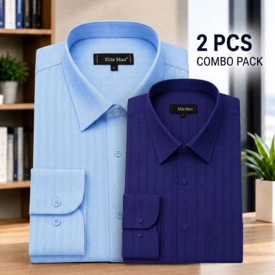 Premium Cotton Formal Shirt Navy Blue & Sky Blue