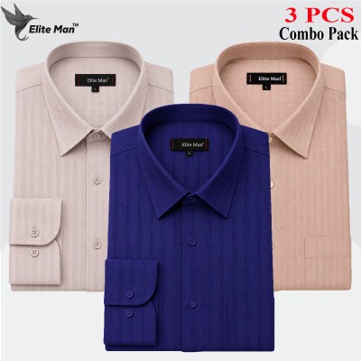 Premium Cotton Formal Shirt Navy Blue, Cream & Ash