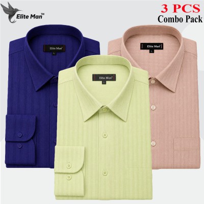 Premium Cotton Formal Shirt Navy Blue, Lemon & Cream