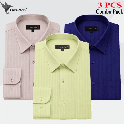 Premium Cotton Formal Shirt Navy Blue, Lemon & Ash
