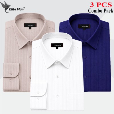 Premium Cotton Formal Shirt Navy Blue, White & Ash