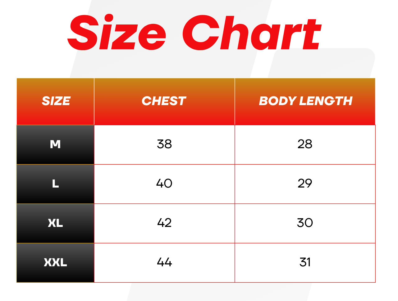 Size chart for Premium Quality Double Pcoket Shirt White
